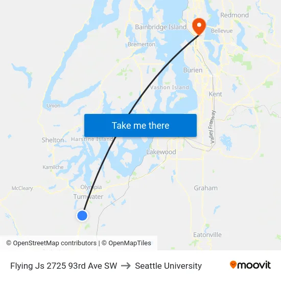 Flying Js 2725 93rd Ave SW to Seattle University map