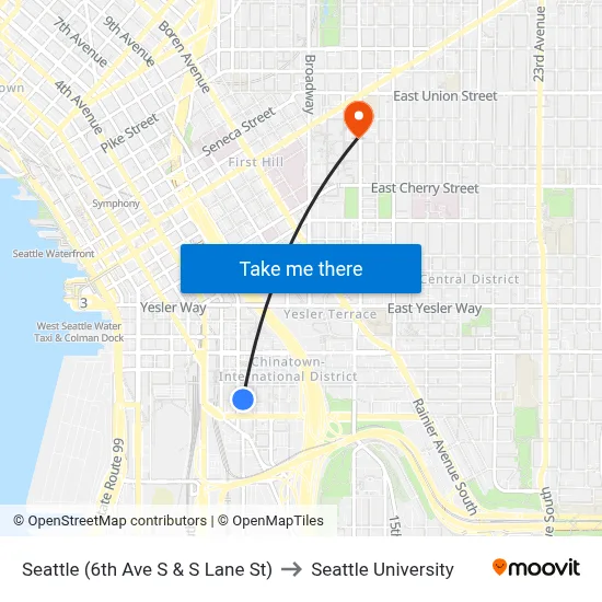 Seattle (6th Ave S & S Lane St) to Seattle University map