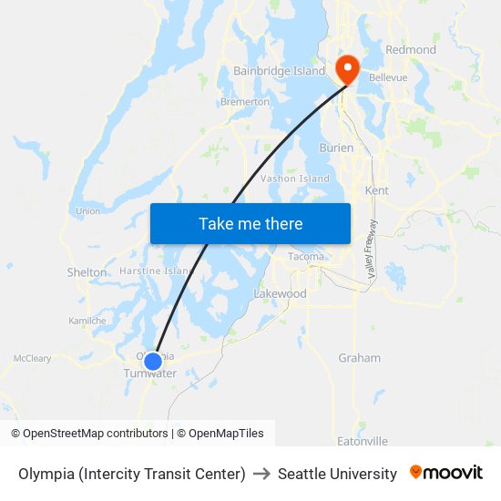 Olympia (Intercity Transit Center) to Seattle University map