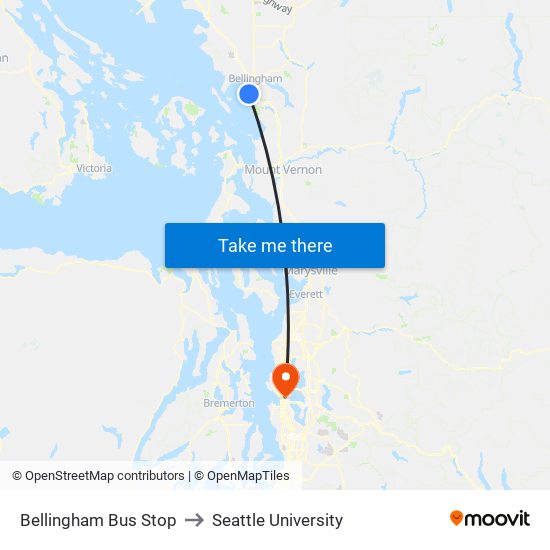 Bellingham Bus Stop to Seattle University map
