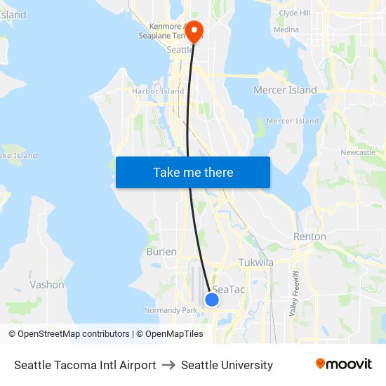 Seattle Tacoma Intl Airport to Seattle University map