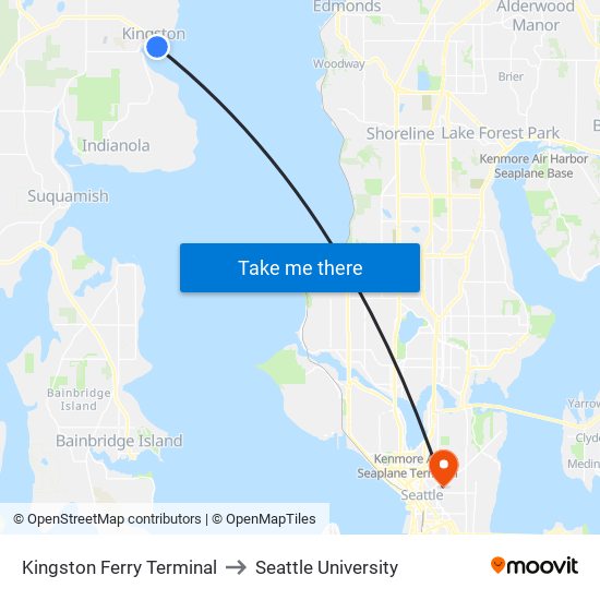 Kingston Ferry Terminal to Seattle University map