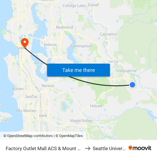 Factory Outlet Mall ACS & Mount Si Blvd to Seattle University map