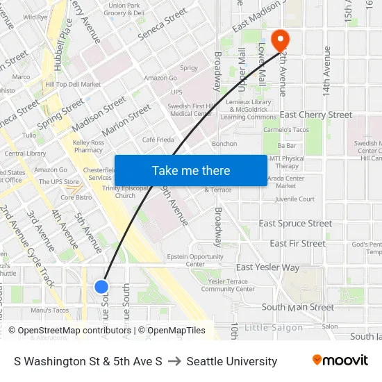 S Washington St & 5th Ave S to Seattle University map