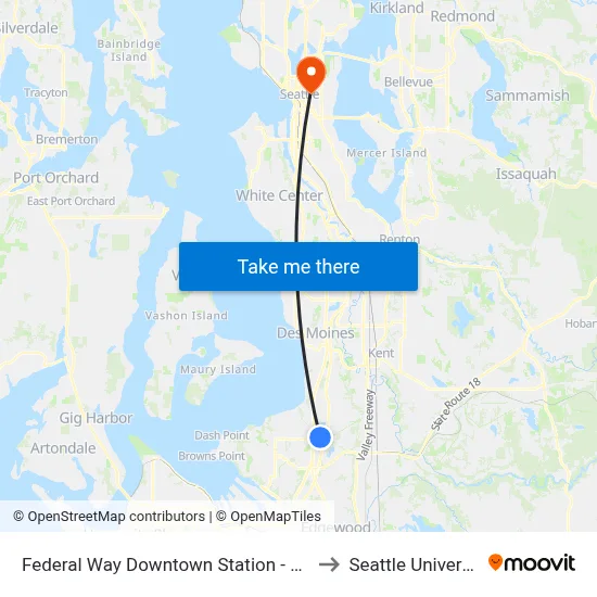 Federal Way Downtown Station - Bay 8 to Seattle University map