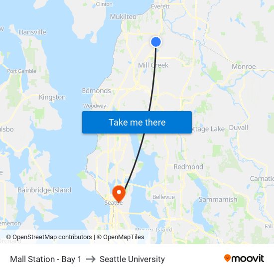 Mall Station - Bay 1 to Seattle University map
