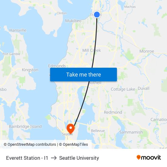 Everett Station - I1 to Seattle University map