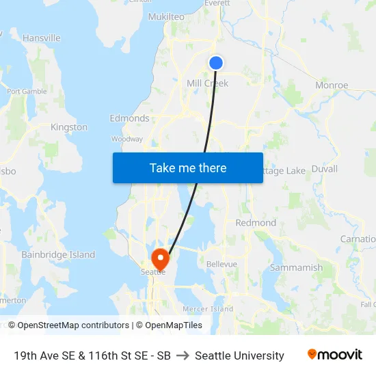 19th Ave SE & 116th St SE - SB to Seattle University map