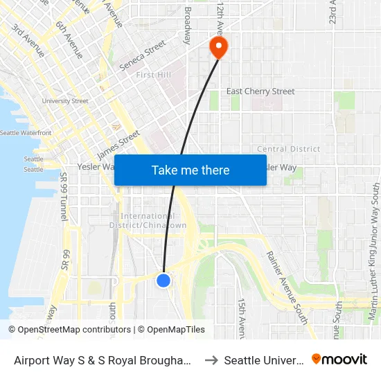 Airport Way S & S Royal Brougham Way to Seattle University map