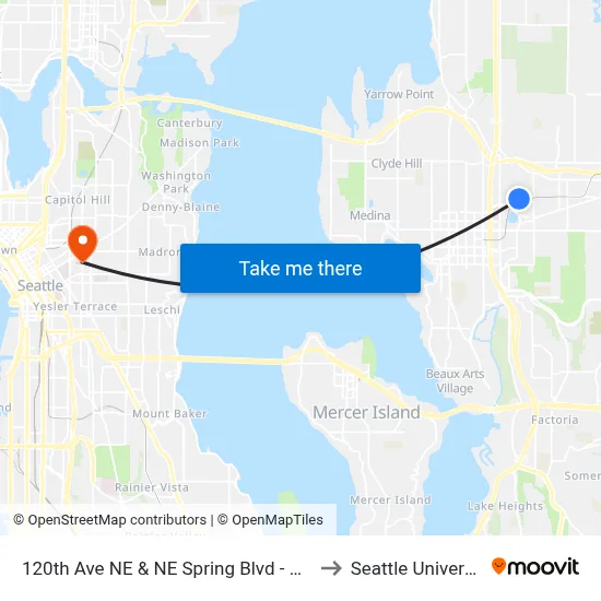 120th Ave NE & NE Spring Blvd - Bay 1 to Seattle University map
