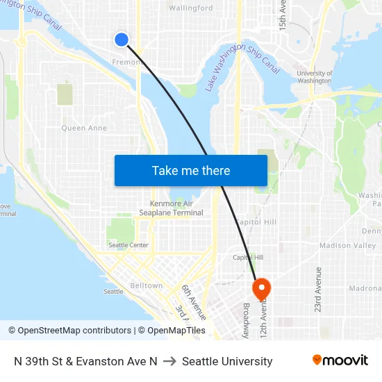 N 39th St & Evanston Ave N to Seattle University map