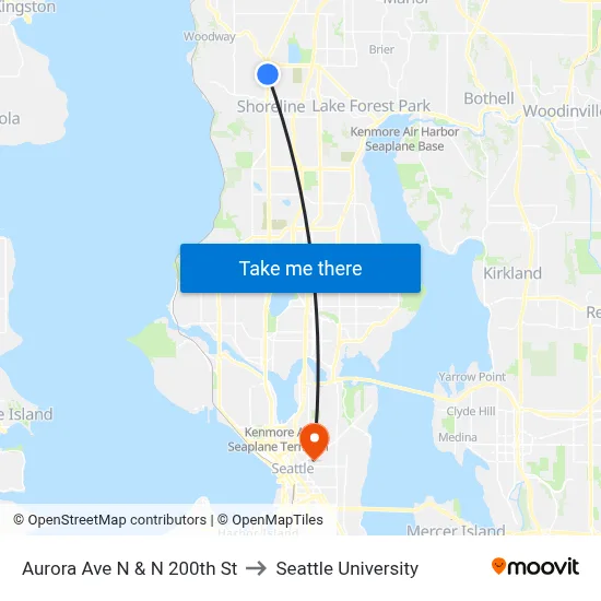 Aurora Ave N & N 200th St to Seattle University map
