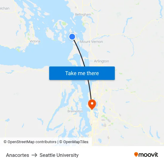Anacortes to Seattle University map