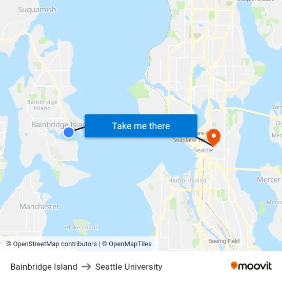 Bainbridge Island to Seattle University map