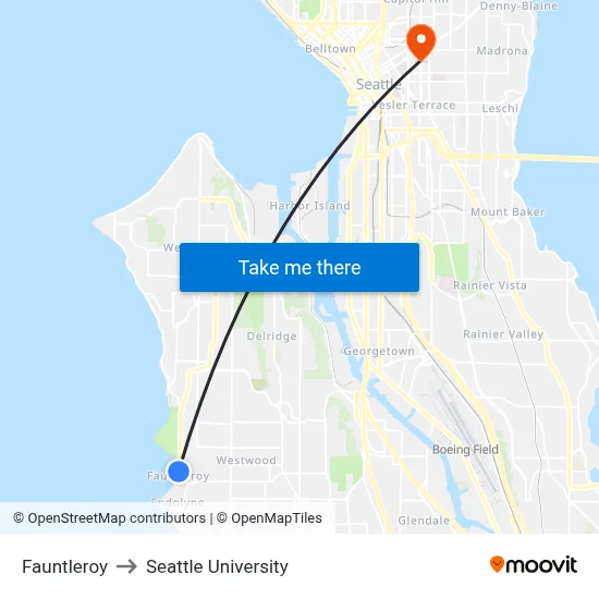 Fauntleroy to Seattle University map