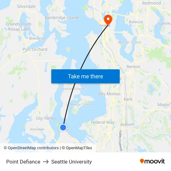 Point Defiance to Seattle University map