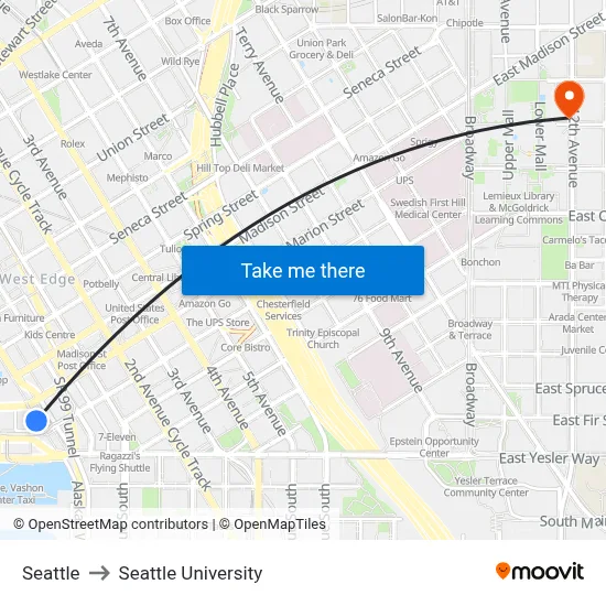 Seattle to Seattle University map