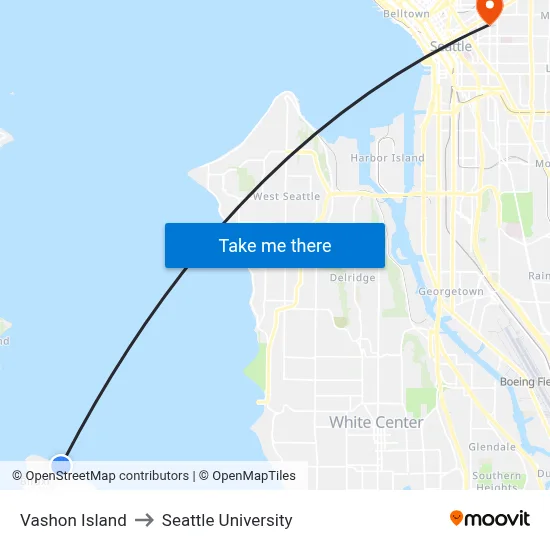 Vashon Island to Seattle University map