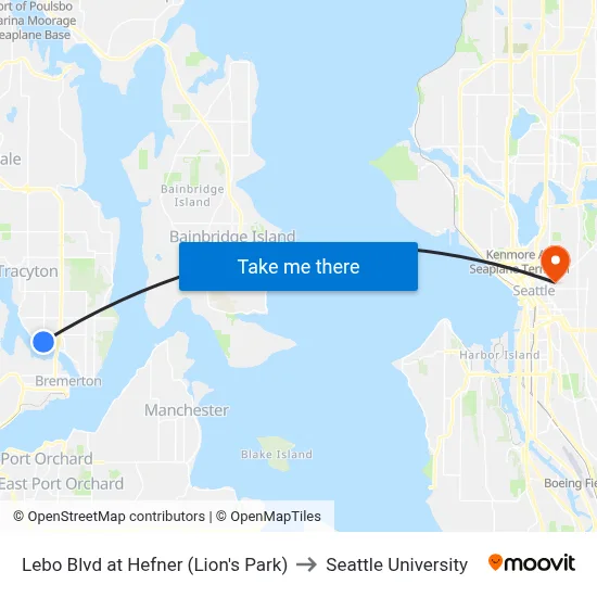 Lebo Blvd at Hefner (Lion's Park) to Seattle University map