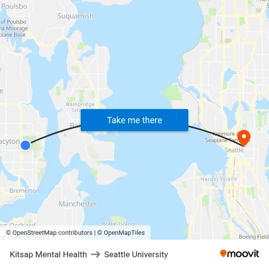 Kitsap Mental Health to Seattle University map