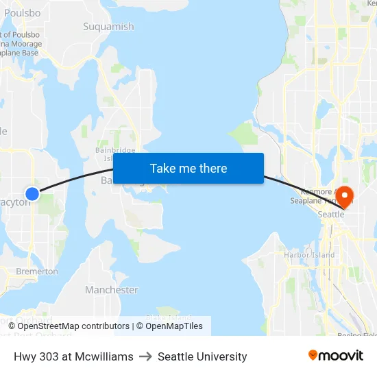 Hwy 303 at Mcwilliams to Seattle University map