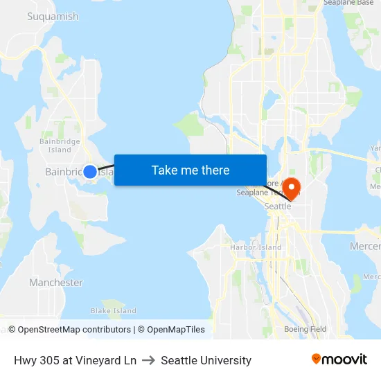 Hwy 305 at Vineyard Ln to Seattle University map