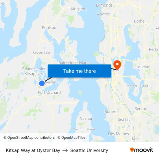 Kitsap Way at Oyster Bay to Seattle University map