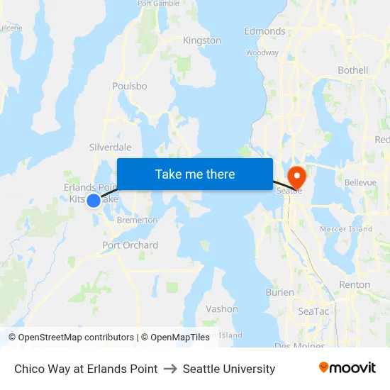 Chico Way at Erlands Point to Seattle University map