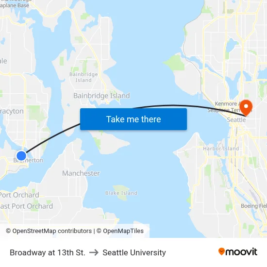 Broadway at 13th St. to Seattle University map