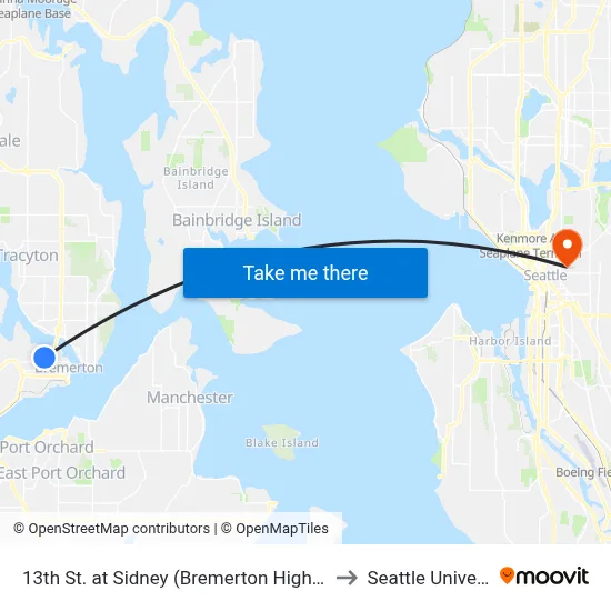 13th St. at Sidney (Bremerton High School) to Seattle University map