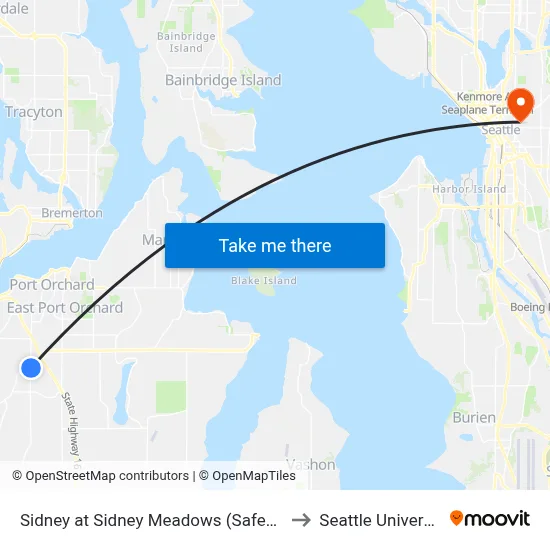 Sidney at Sidney Meadows (Safeway) to Seattle University map