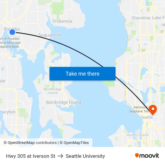 Hwy 305 at Iverson St to Seattle University map