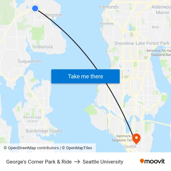 George's Corner Park & Ride to Seattle University map
