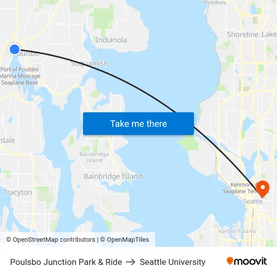 Poulsbo Junction Park & Ride to Seattle University map
