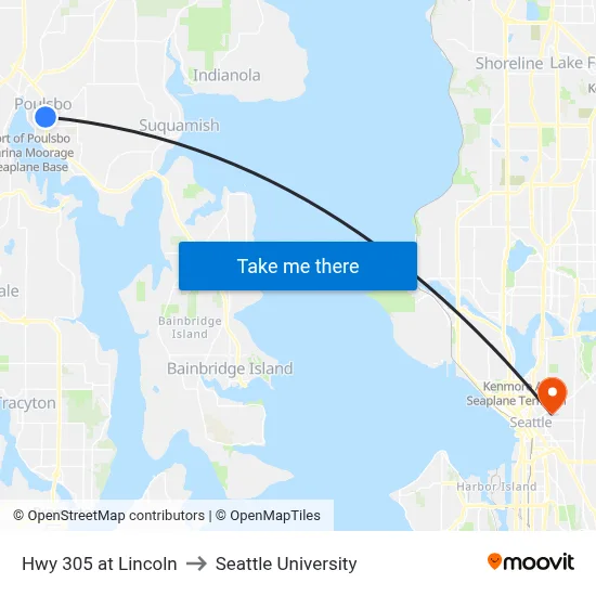 Hwy 305 at Lincoln to Seattle University map
