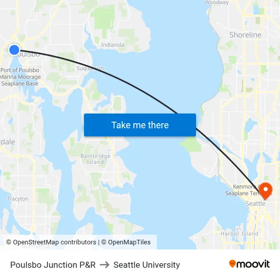 Poulsbo Junction P&R to Seattle University map