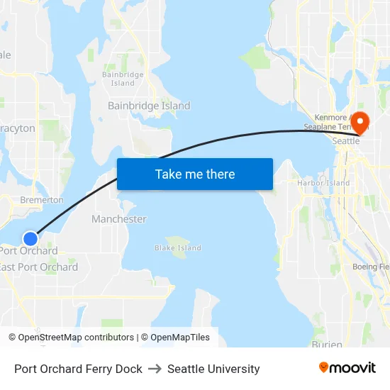 Port Orchard Ferry Dock to Seattle University map