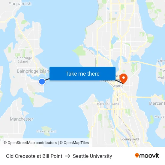 Old Creosote at Bill Point to Seattle University map
