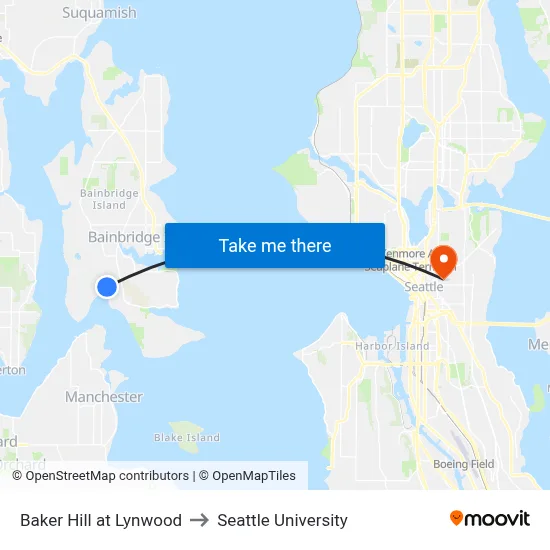 Baker Hill at Lynwood to Seattle University map