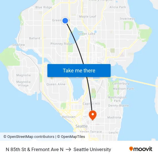 N 85th St & Fremont Ave N to Seattle University map