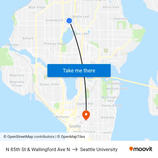 N 85th St & Wallingford Ave N to Seattle University map