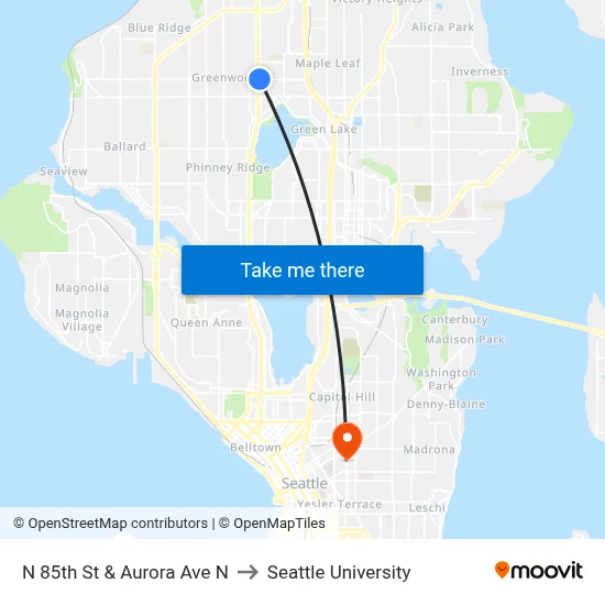 N 85th St & Aurora Ave N to Seattle University map