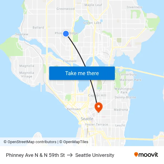 Phinney Ave N & N 59th St to Seattle University map