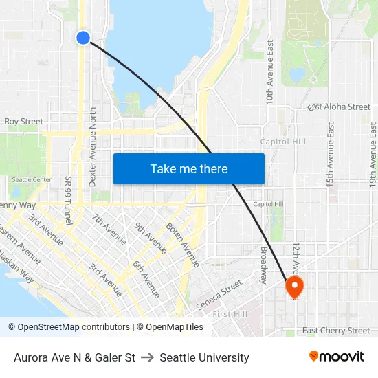 Aurora Ave N & Galer St to Seattle University map