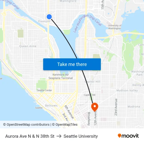 Aurora Ave N & N 38th St to Seattle University map