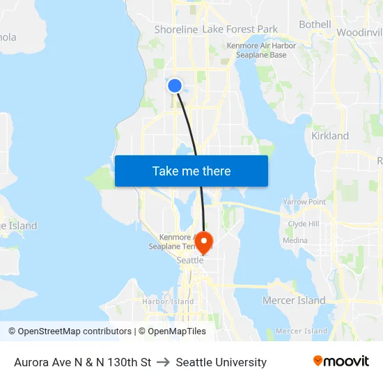 Aurora Ave N & N 130th St to Seattle University map