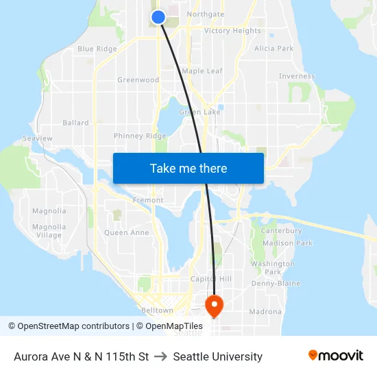 Aurora Ave N & N 115th St to Seattle University map