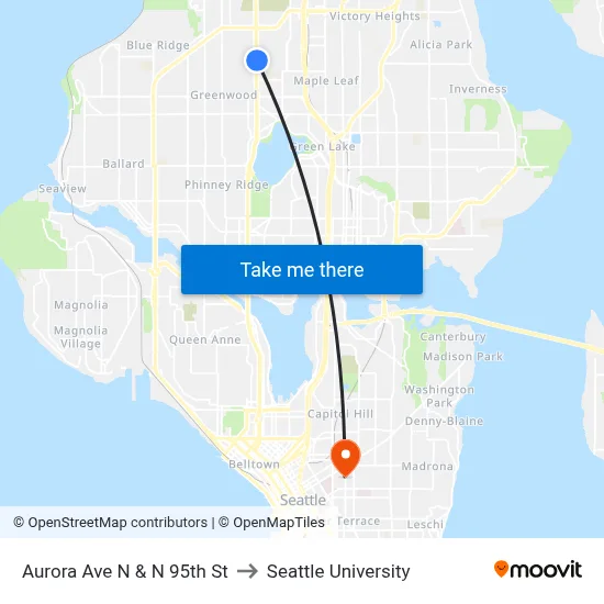 Aurora Ave N & N 95th St to Seattle University map