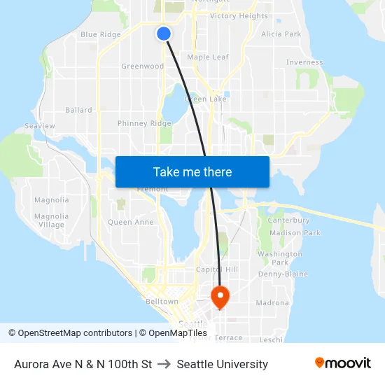 Aurora Ave N & N 100th St to Seattle University map