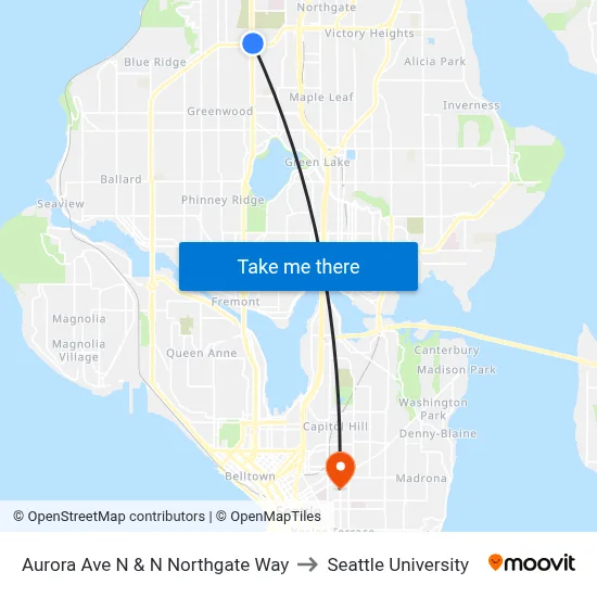 Aurora Ave N & N Northgate Way to Seattle University map